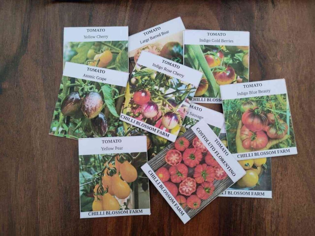 Heirloom tomato seeds packets: chilli blossom farm